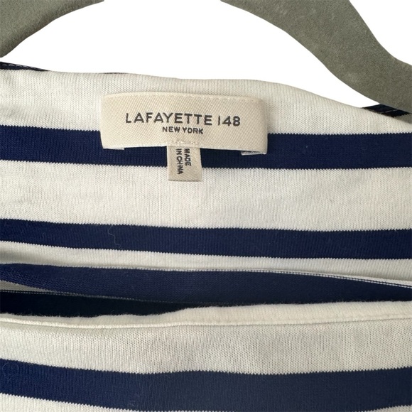Lafayette 148 boat neck long sleeve navy white striped nautical cotton top Sz XS - Picture 2 of 5